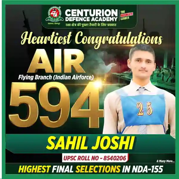 Centurion Defence Academy NDA 155 AIR 594 Sahil Joshi